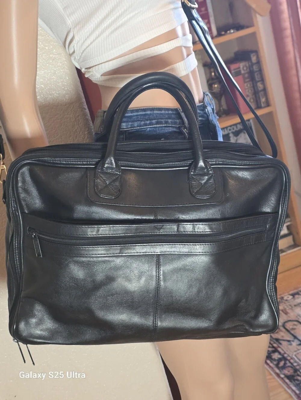 Vintage Genuine Leather Executive Briefcase / Laptop Bag - Black